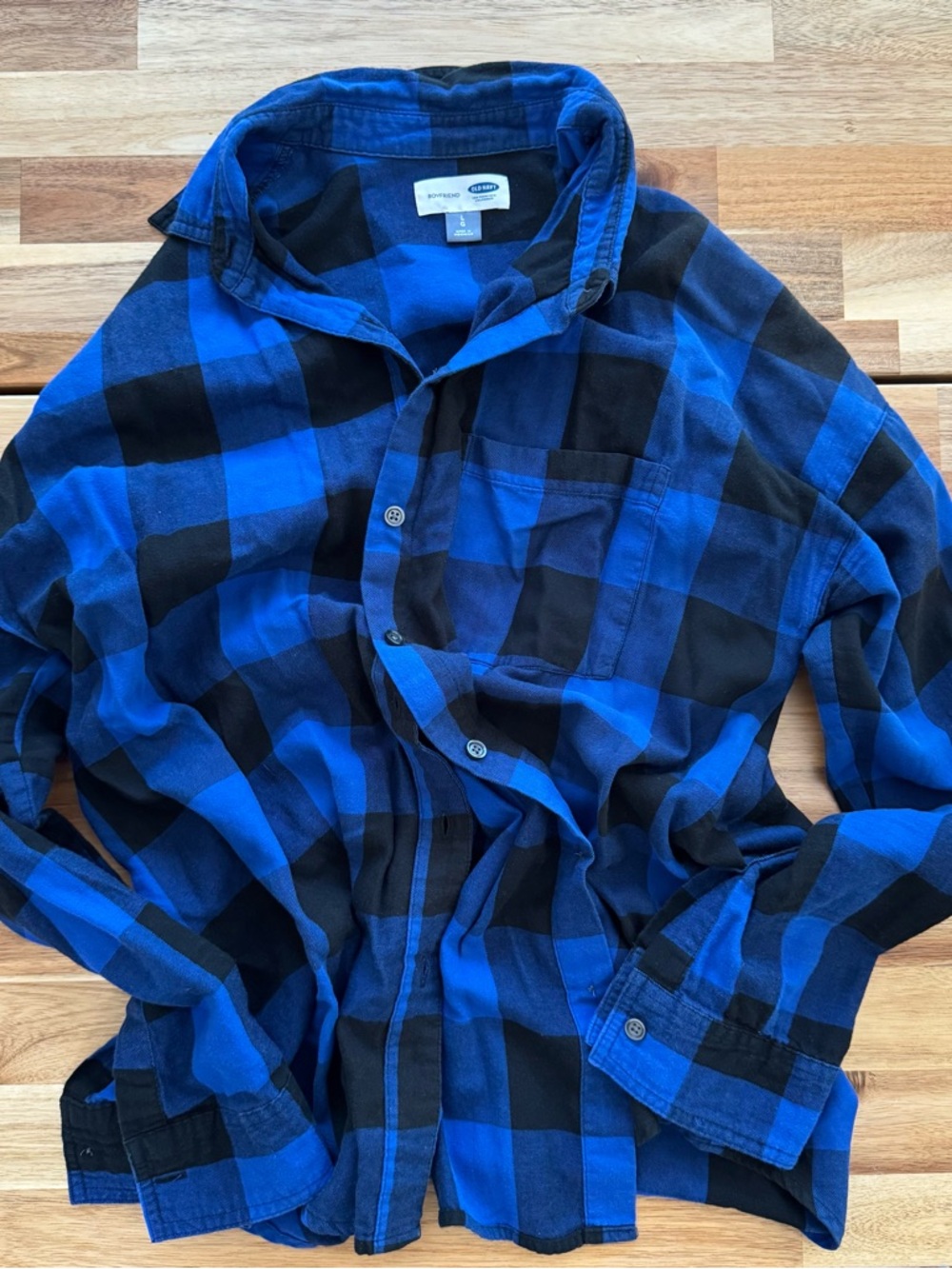 Old Navy Blue and Black Buffalo Plaid Button-Down Shirt
